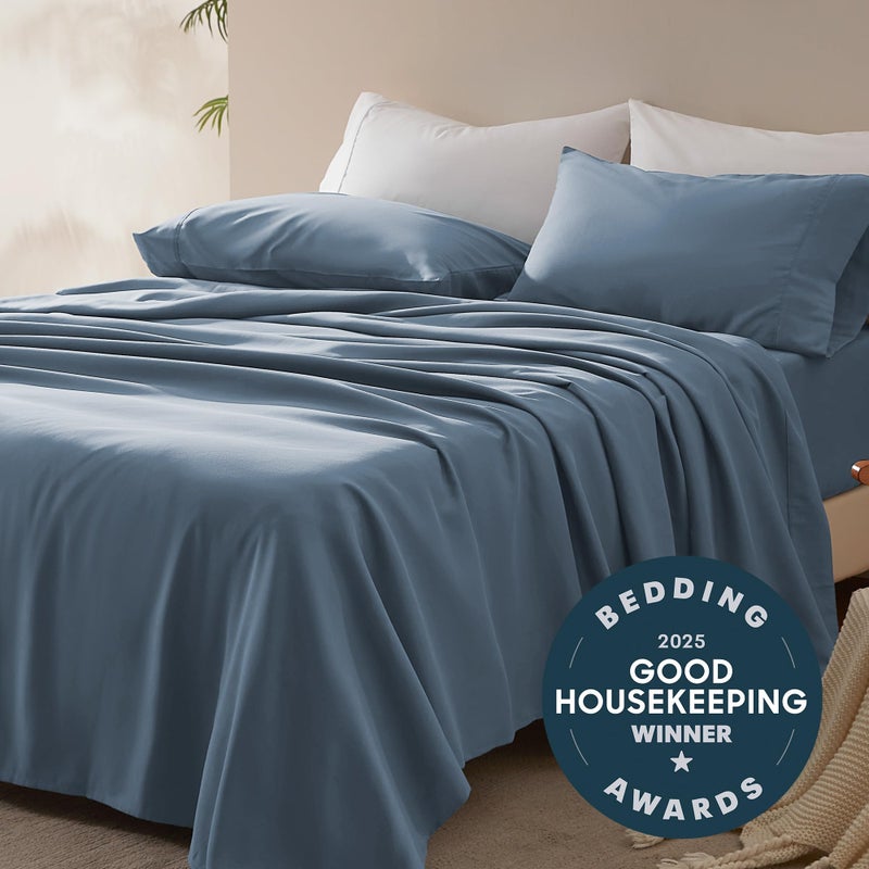 SLEEP ZONE مجموعة ملاءات سرير توين للأطفال من سليب زون نانوتكس سوبر سوفت للتبريد 3 قطع - ملاءة مسطحة وغطاء وسادة سهلة العناية - خالية من التجاعيد، مقاومة للتلاشي، جيب عميق 16" (أزرق فليت) - Image 2